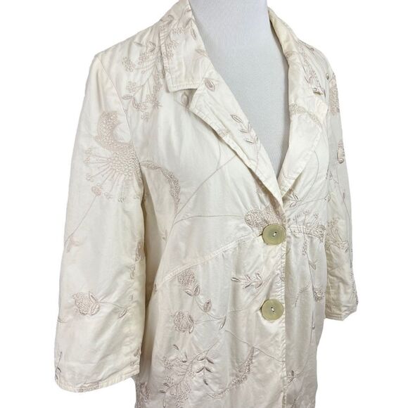 J. Jill Cream Cotton Floral Embroidered Longline Jacket M - Picture 3 of 6
